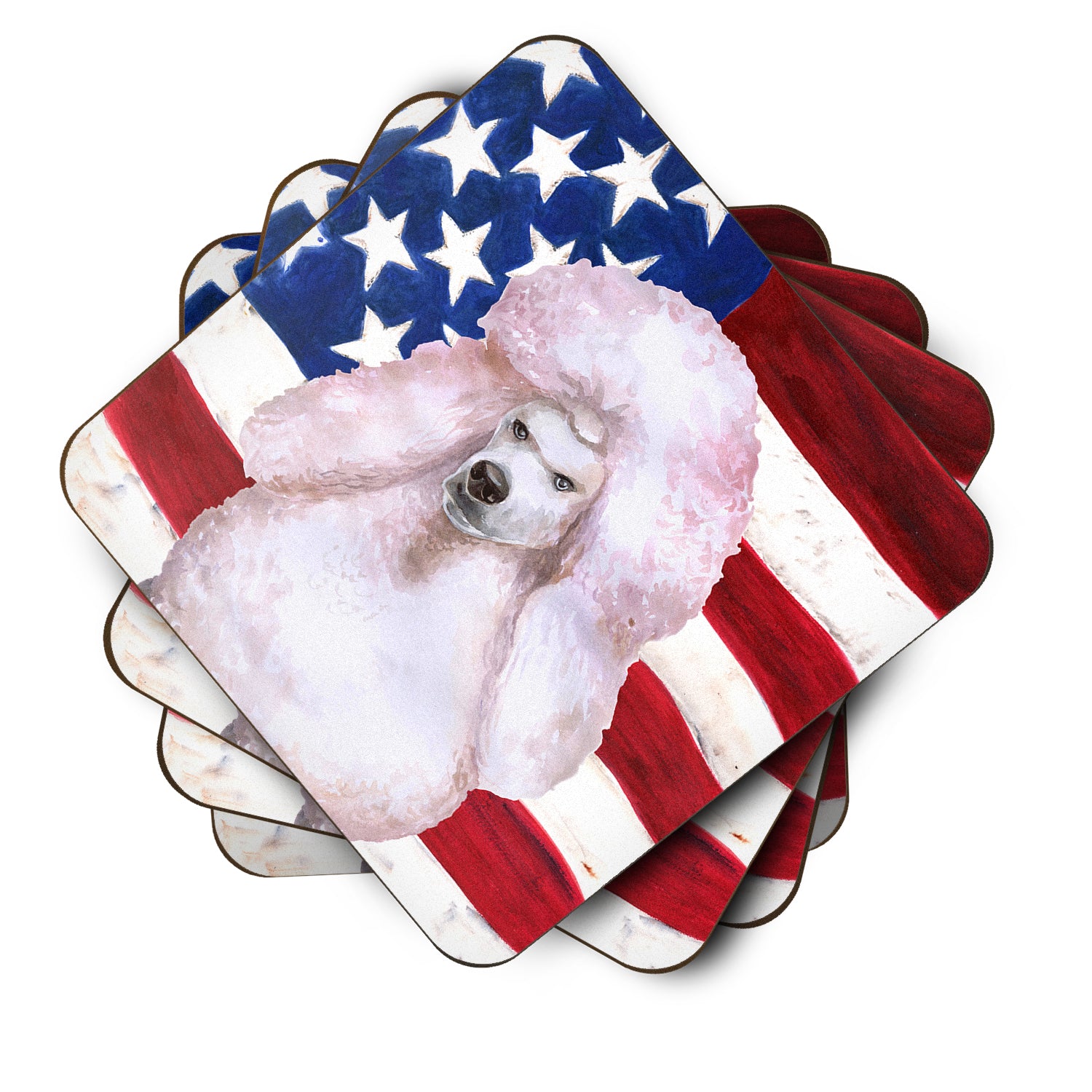 White Standard Poodle Patriotic Foam Coaster Set of 4 BB9717FC - the-store.com