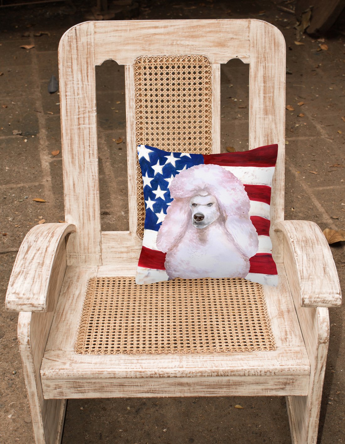 White Standard Poodle Patriotic Fabric Decorative Pillow BB9717PW1818 by Caroline's Treasures