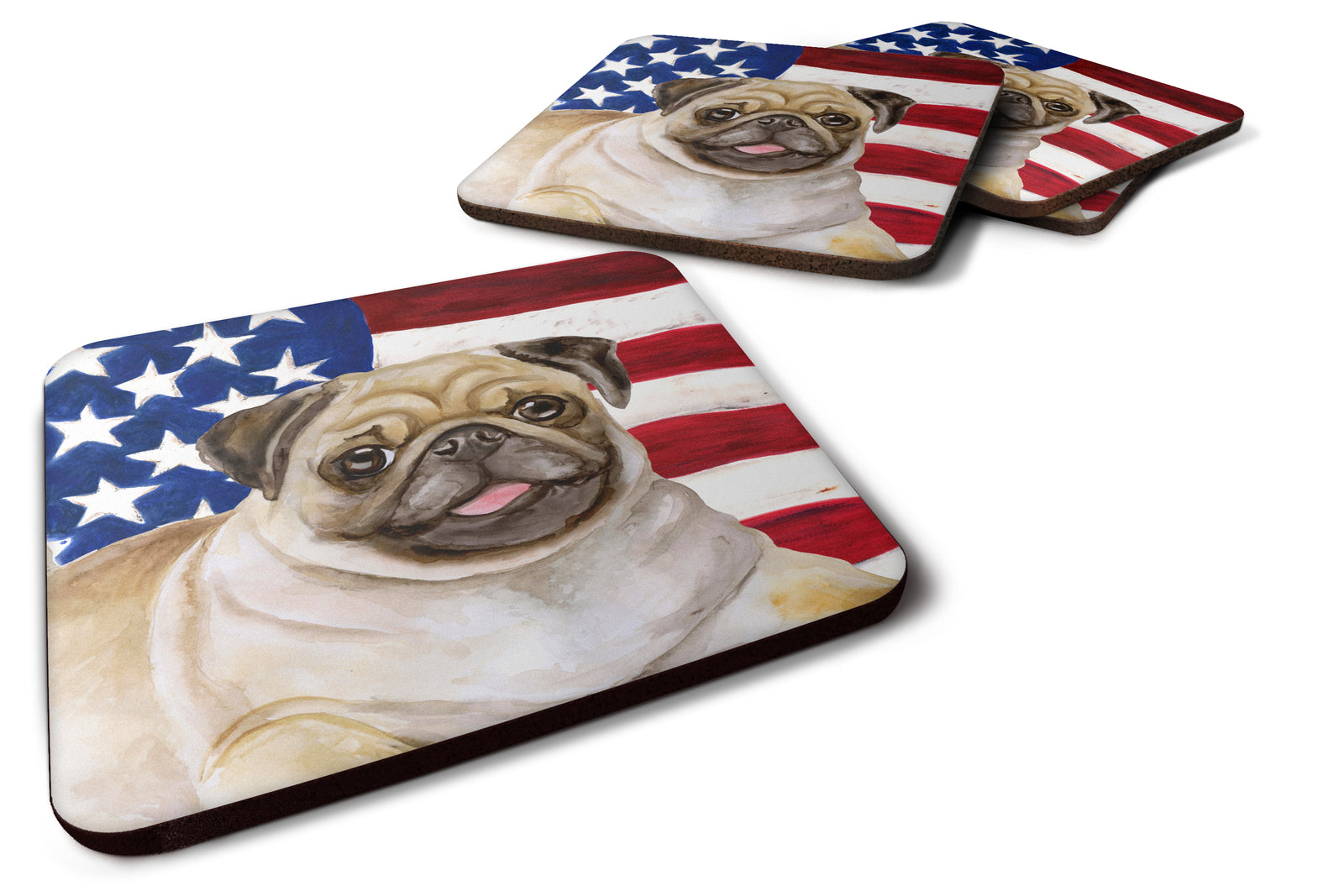 Fawn Pug Patriotic Foam Coaster Set of 4 BB9718FC - the-store.com