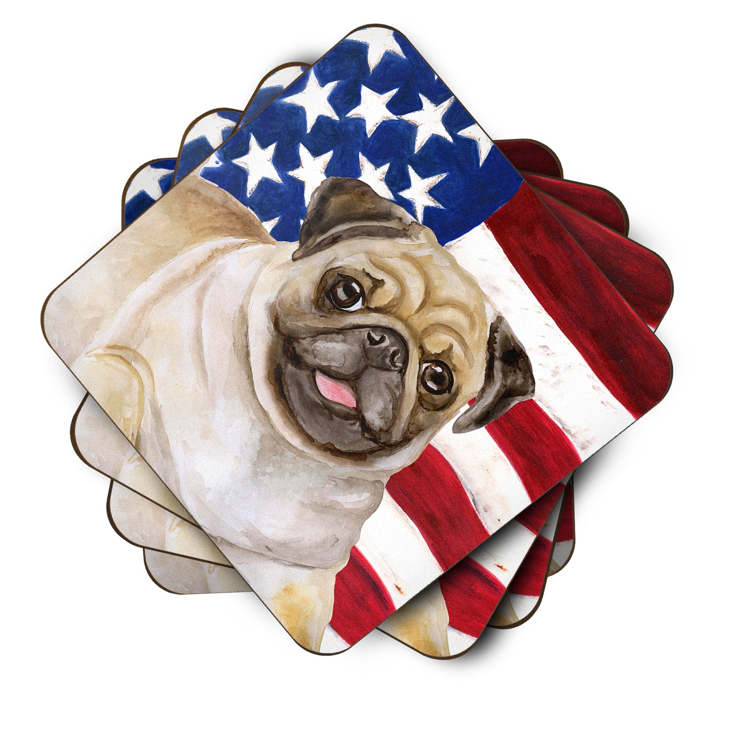 Fawn Pug Patriotic Foam Coaster Set of 4 BB9718FC - the-store.com