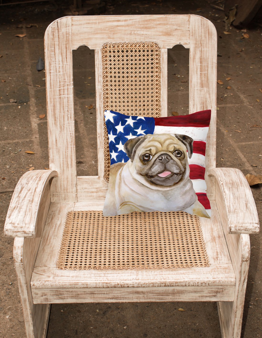 Fawn Pug Patriotic Fabric Decorative Pillow BB9718PW1818 by Caroline's Treasures