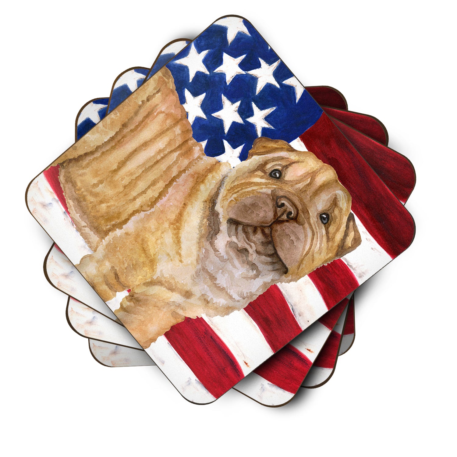 Shar Pei Puppy Patriotic Foam Coaster Set of 4 BB9719FC - the-store.com