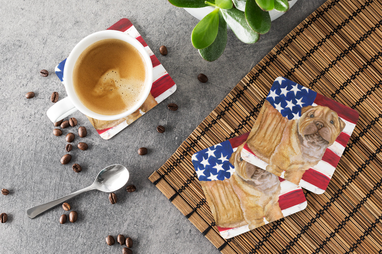 Shar Pei Puppy Patriotic Foam Coaster Set of 4 BB9719FC - the-store.com