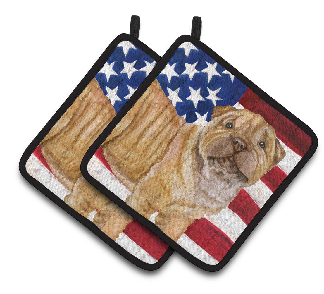 Shar Pei Puppy Patriotic Pair of Pot Holders BB9719PTHD by Caroline's Treasures