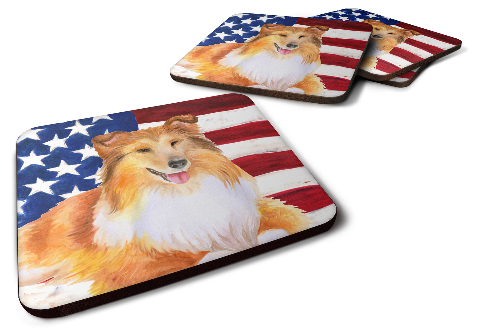 Sheltie Patriotic Foam Coaster Set of 4 BB9720FC - the-store.com