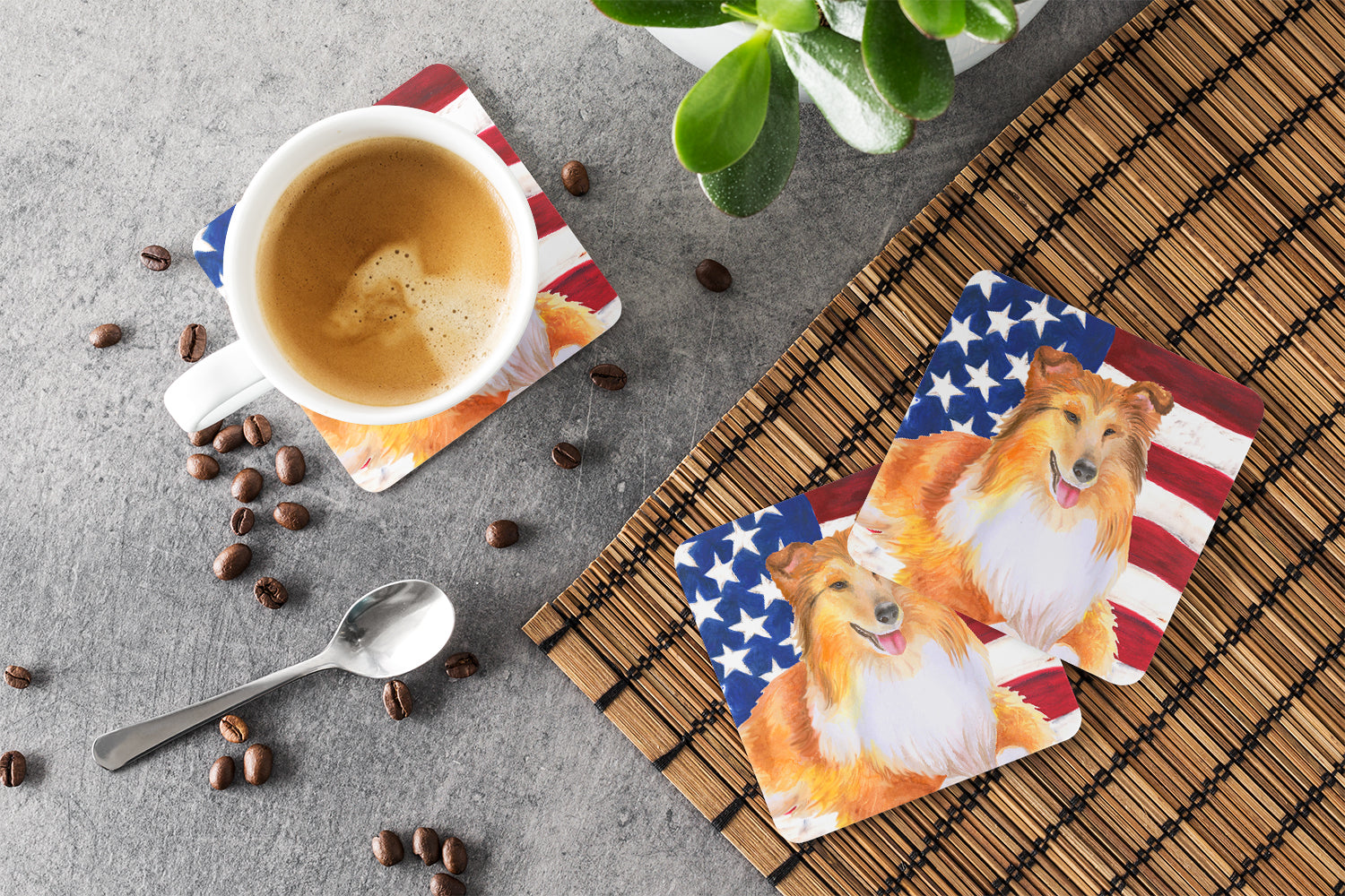 Sheltie Patriotic Foam Coaster Set of 4 BB9720FC - the-store.com