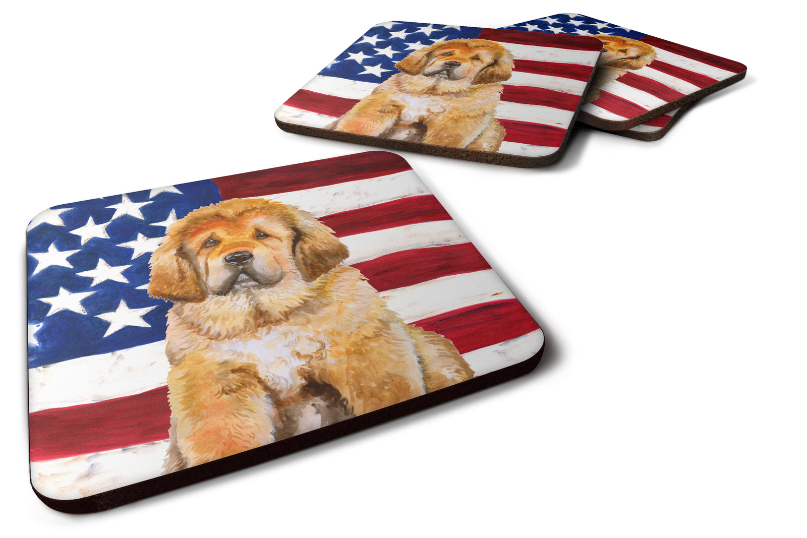 Tibetan Mastiff Patriotic Foam Coaster Set of 4 BB9721FC - the-store.com