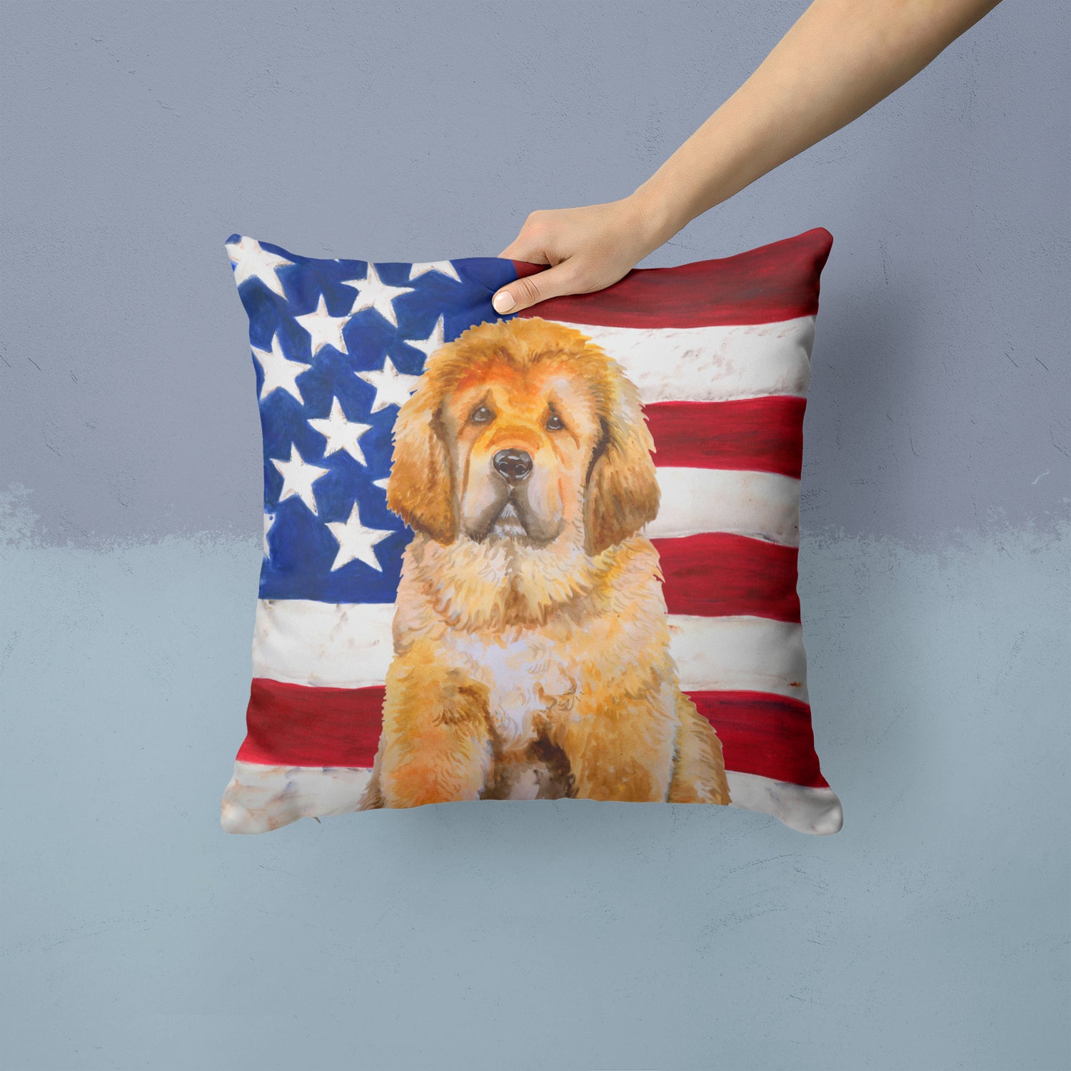 Tibetan Mastiff Patriotic Fabric Decorative Pillow BB9721PW1414 - the-store.com