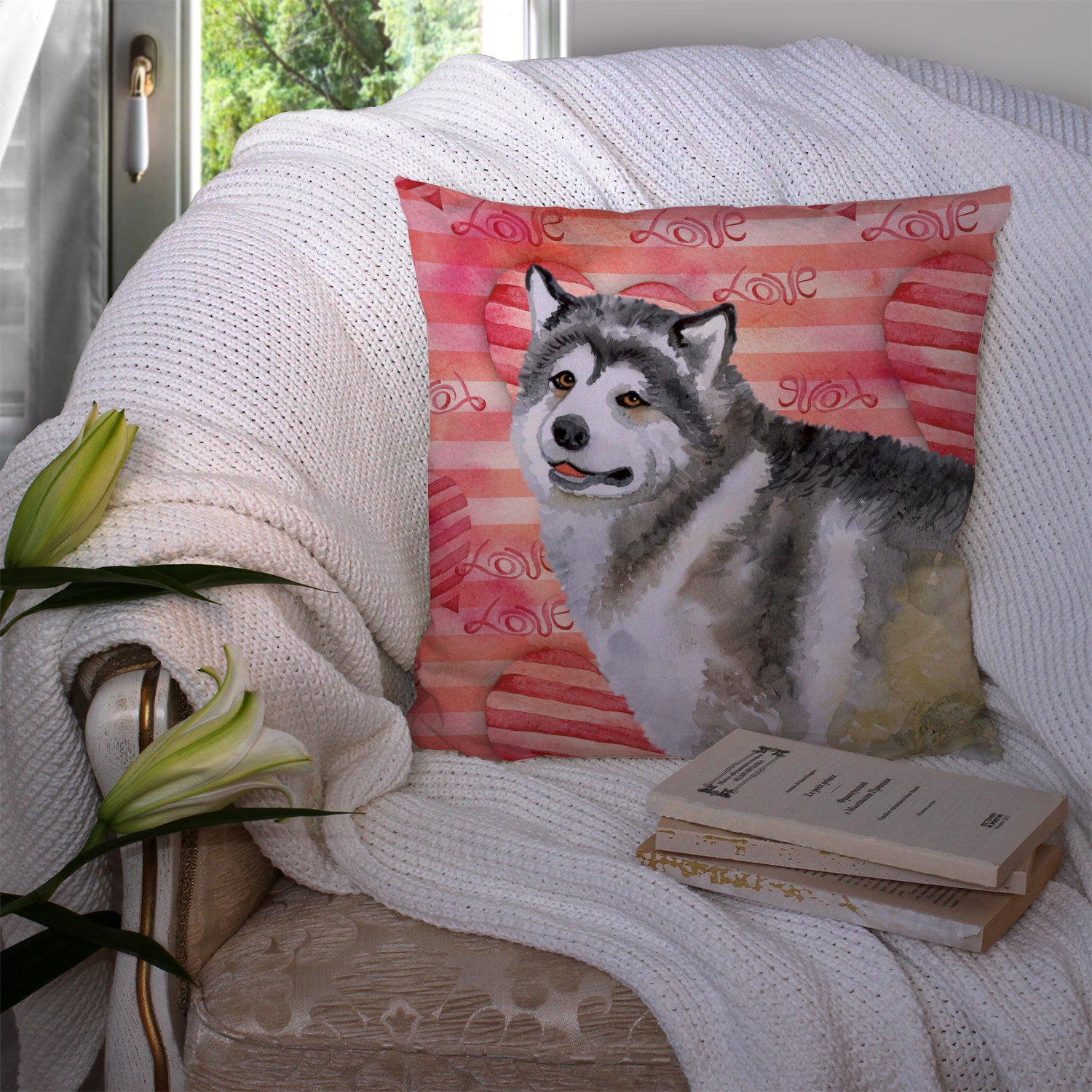 Alaskan Malamute Love Fabric Decorative Pillow BB9725PW1414 - the-store.com