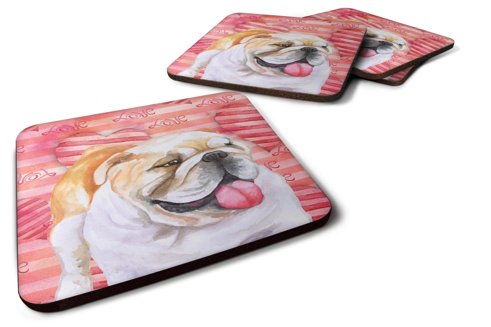 English Bulldog Love Foam Coaster Set of 4 BB9726FC - the-store.com