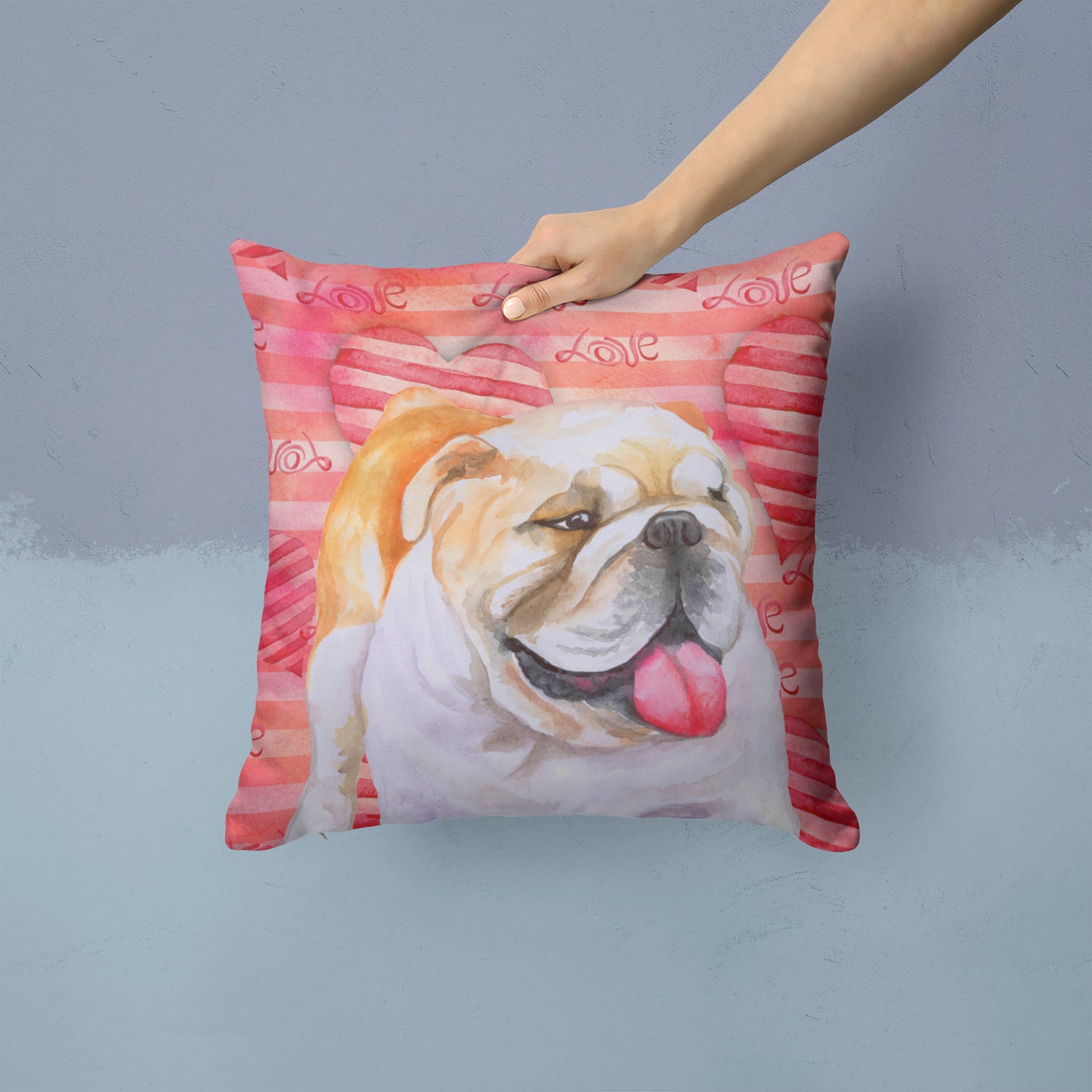 English Bulldog Love Fabric Decorative Pillow BB9726PW1414 - the-store.com