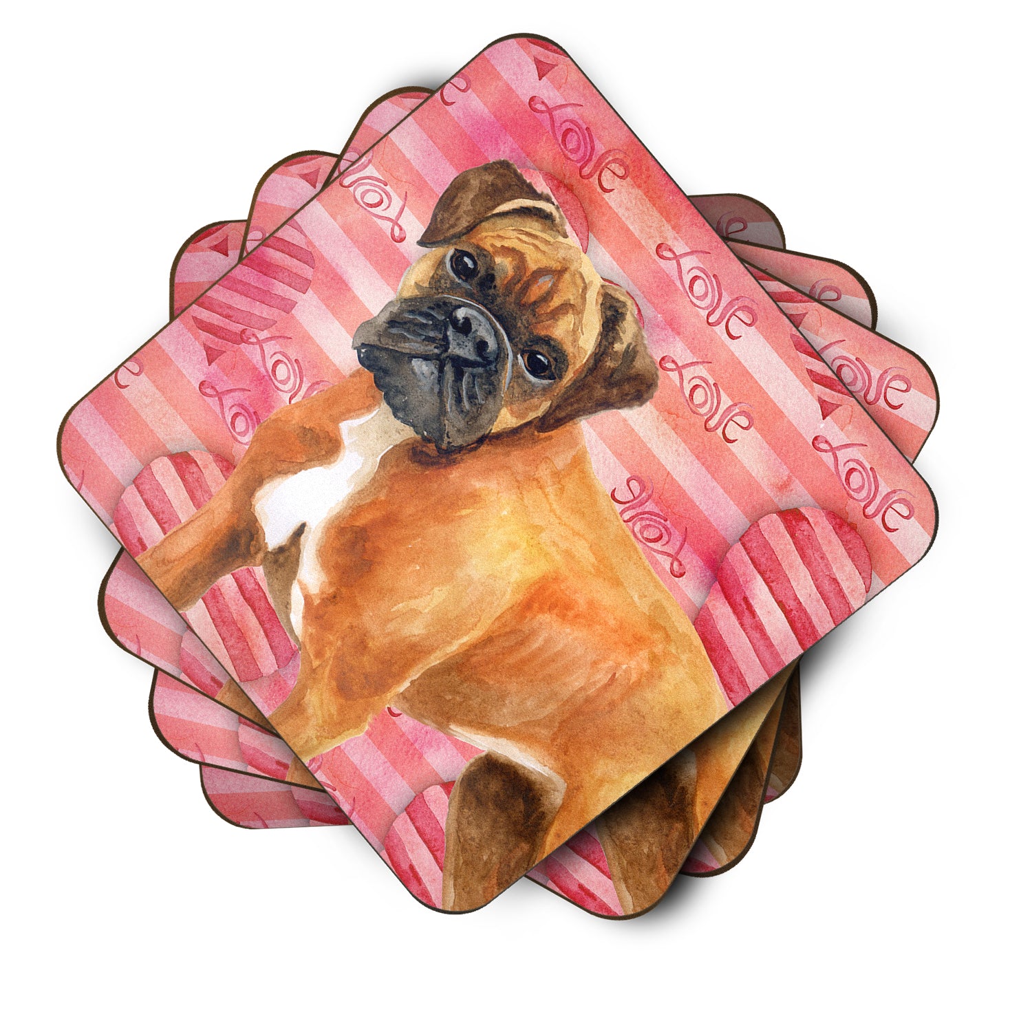 German Boxer Love Foam Coaster Set of 4 BB9727FC - the-store.com