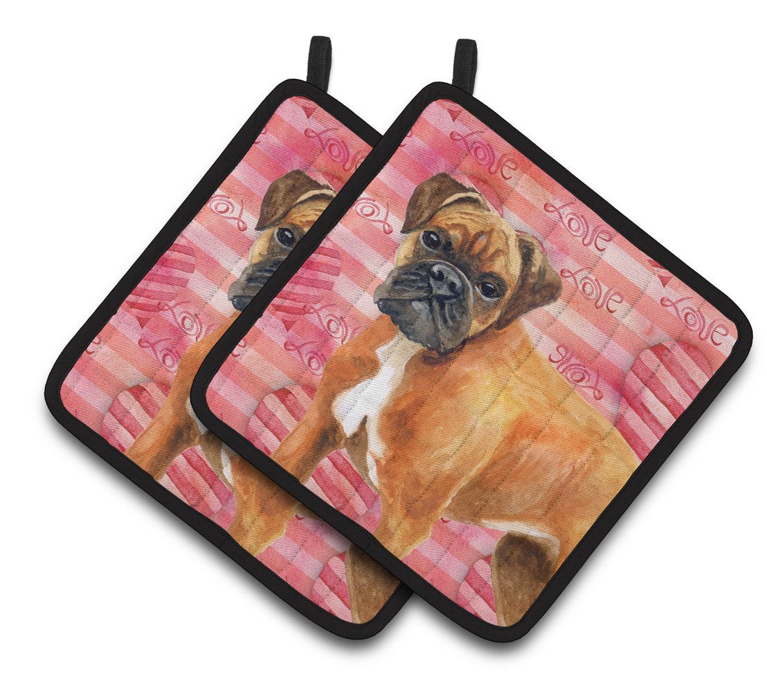 German Boxer Love Pair of Pot Holders BB9727PTHD by Caroline's Treasures