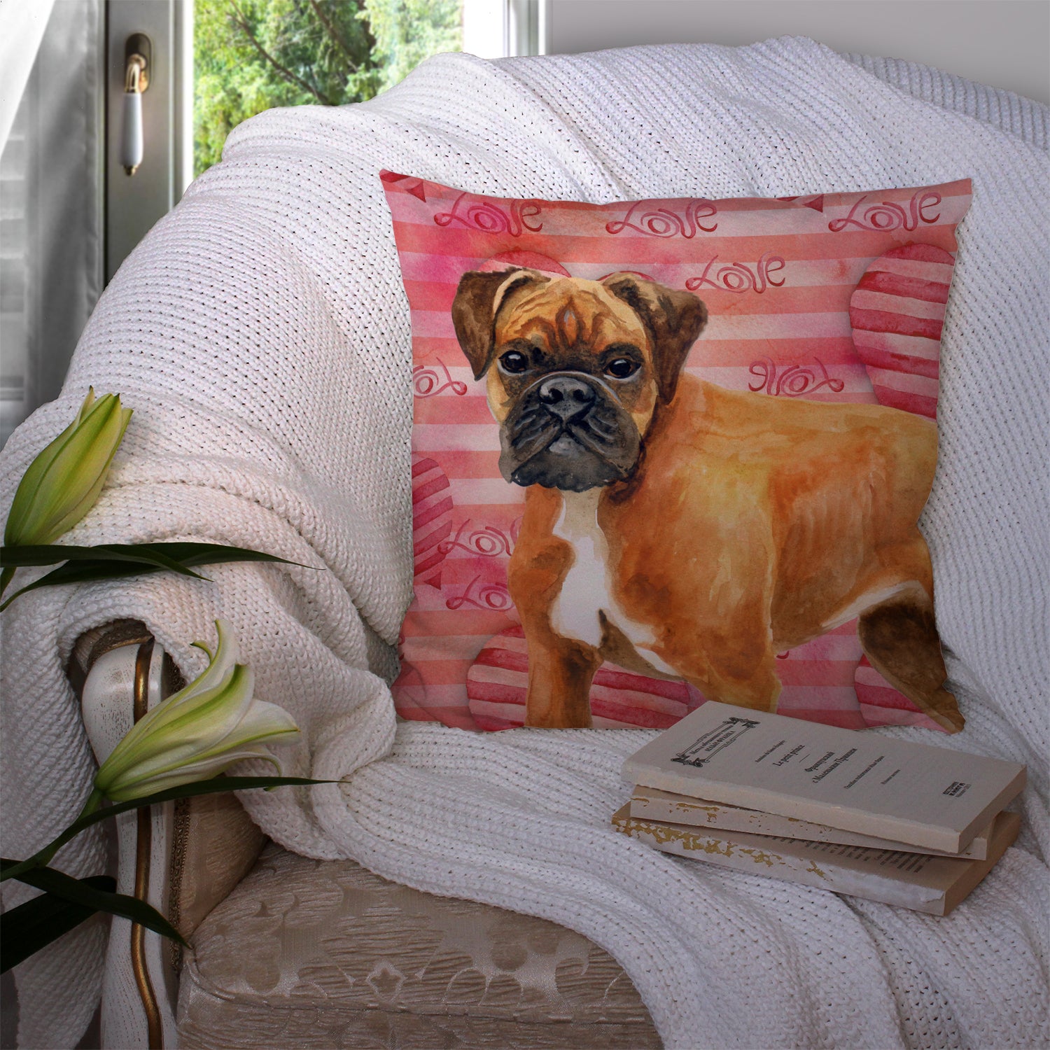 German Boxer Love Fabric Decorative Pillow BB9727PW1414 - the-store.com