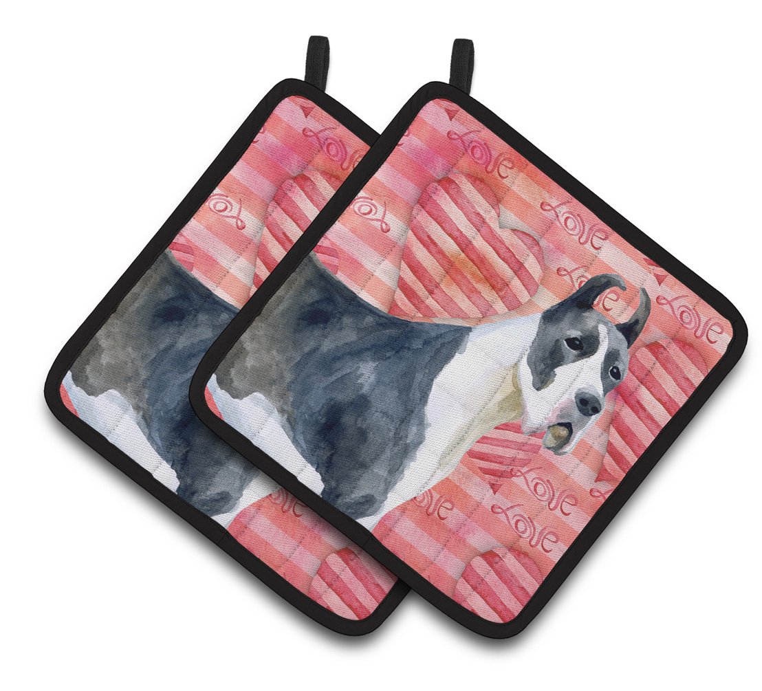 Harlequin Great Dane Love Pair of Pot Holders BB9730PTHD by Caroline's Treasures