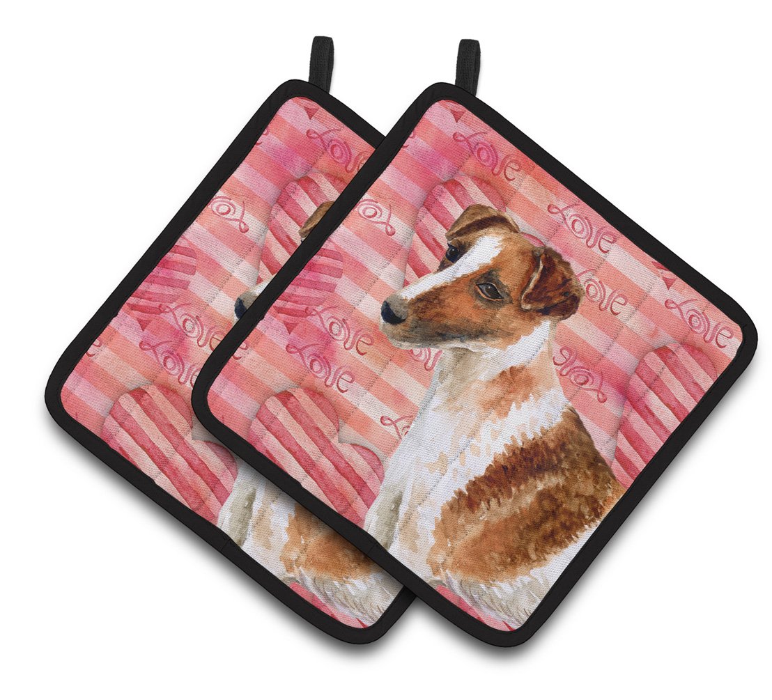 Smooth Fox Terrier Love Pair of Pot Holders BB9734PTHD by Caroline&#39;s Treasures