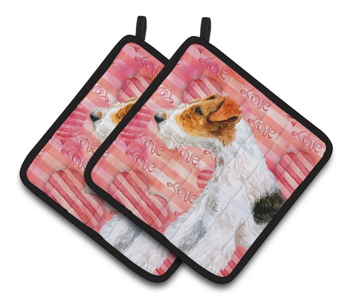 Fox Terrier Love Pair of Pot Holders BB9737PTHD by Caroline&#39;s Treasures