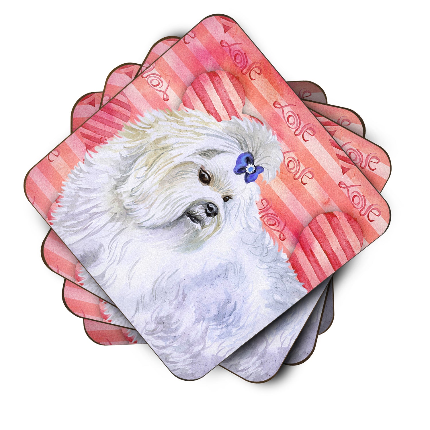 Maltese Love Foam Coaster Set of 4 BB9738FC - the-store.com