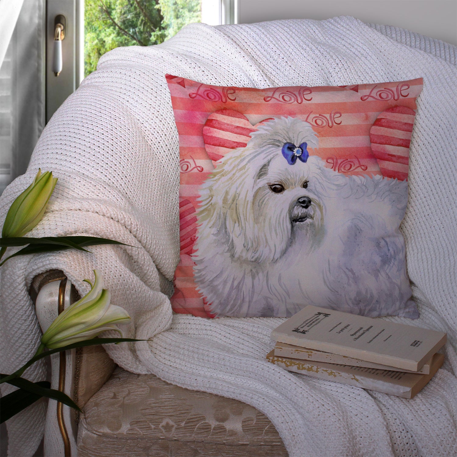 Maltese Love Fabric Decorative Pillow BB9738PW1414 - the-store.com