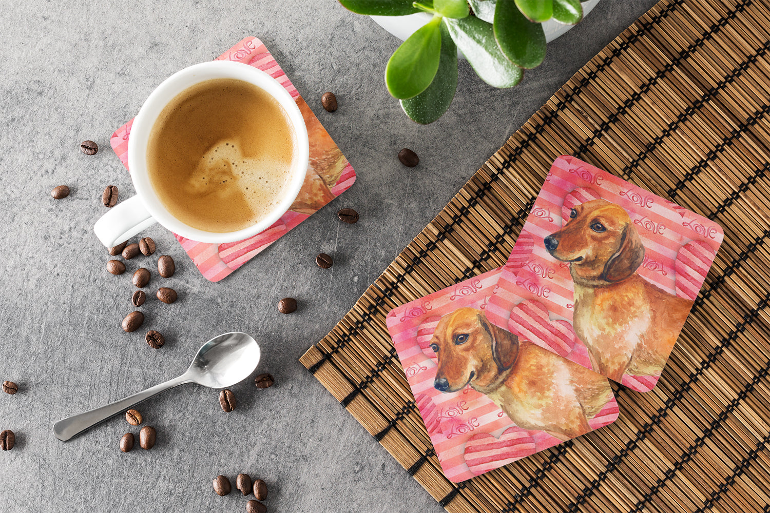 Dachshund Love Foam Coaster Set of 4 BB9739FC - the-store.com