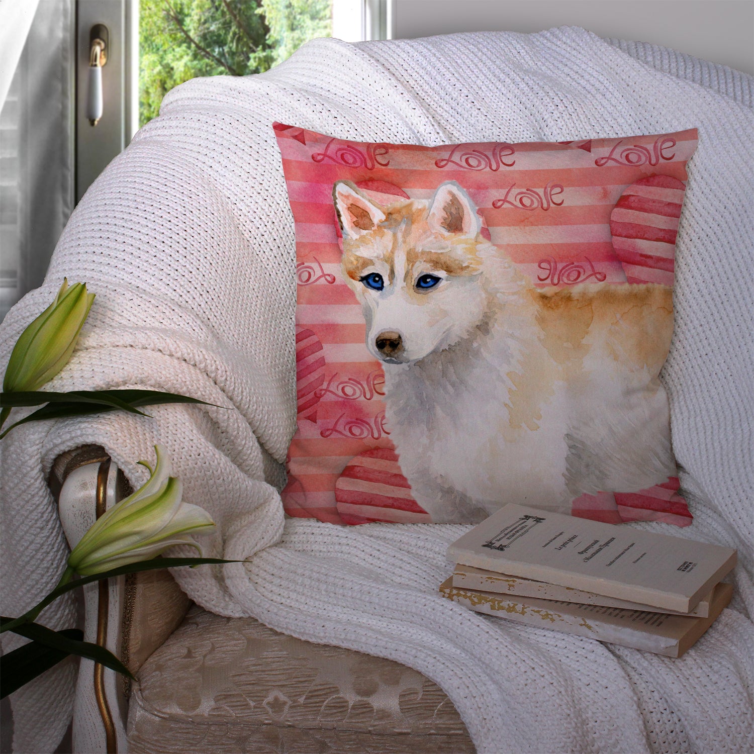 Siberian Husky Love Fabric Decorative Pillow BB9742PW1414 - the-store.com