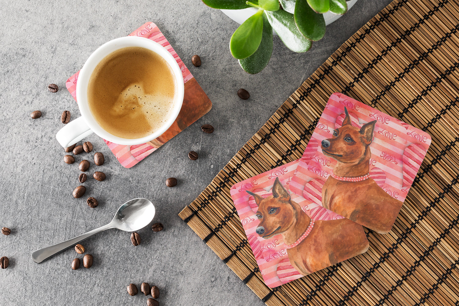 Miniature Pinscher Love Foam Coaster Set of 4 BB9743FC - the-store.com