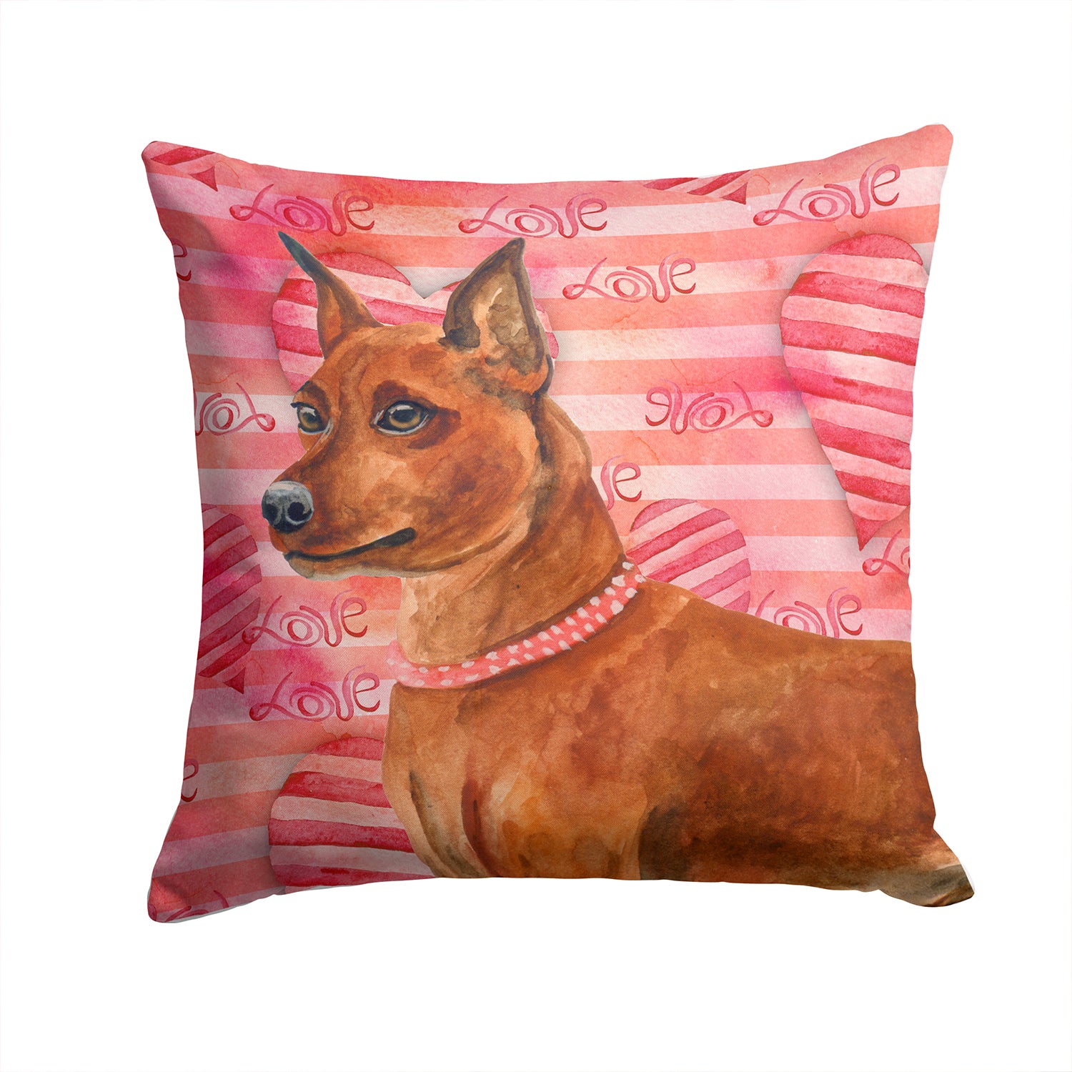 Miniature Pinscher Love Fabric Decorative Pillow BB9743PW1414 - the-store.com