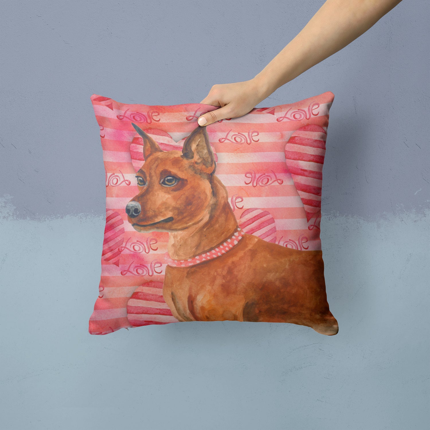 Miniature Pinscher Love Fabric Decorative Pillow BB9743PW1414 - the-store.com