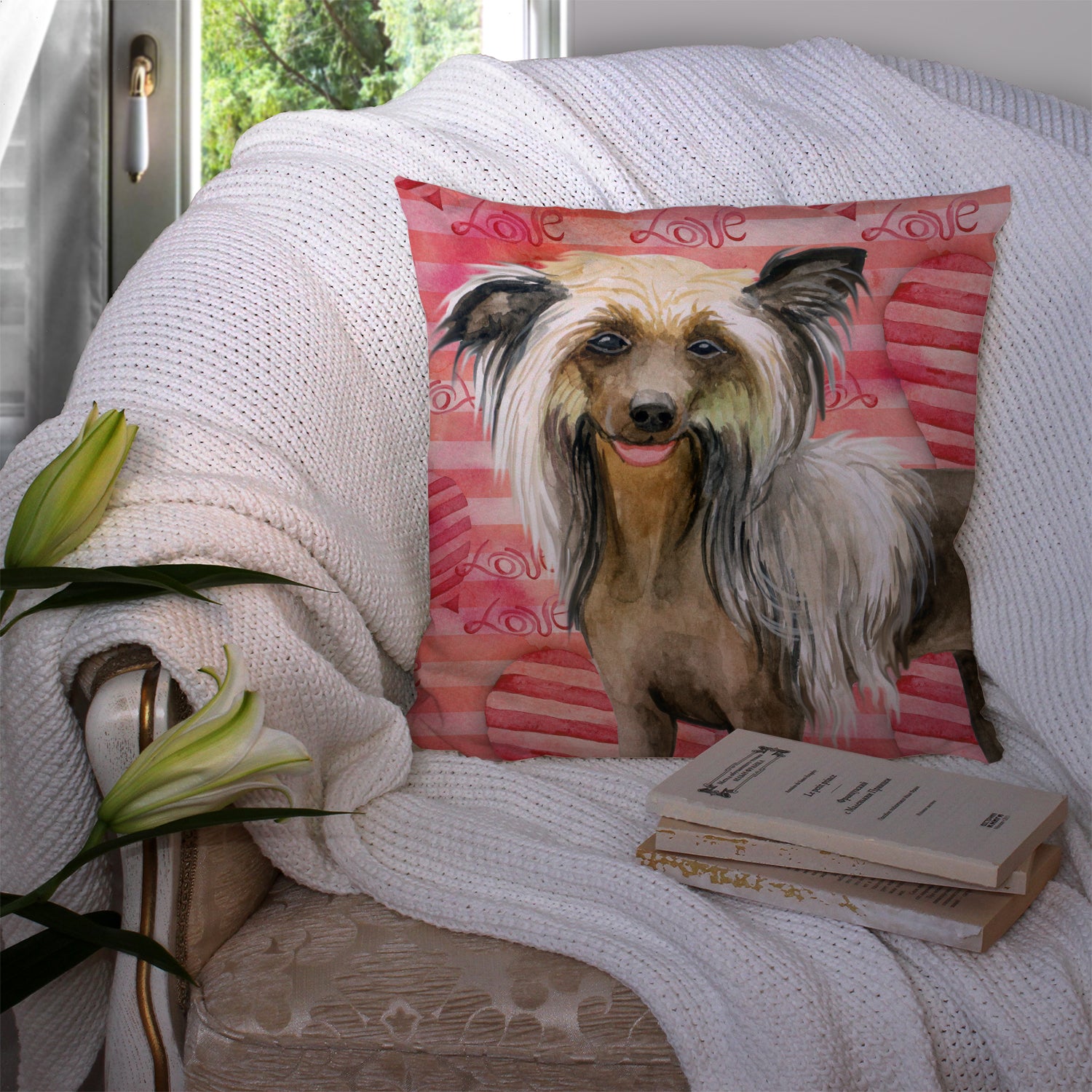 Chinese Crested Love Fabric Decorative Pillow BB9746PW1414 - the-store.com