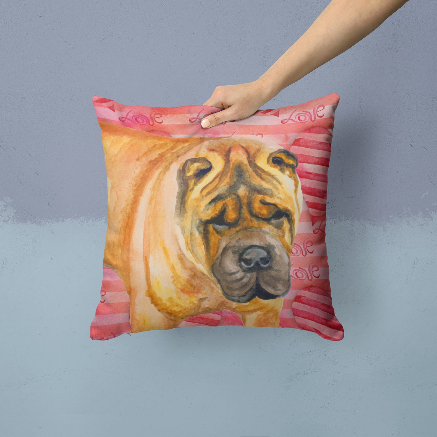 Shar Pei Love Fabric Decorative Pillow BB9748PW1414 - the-store.com