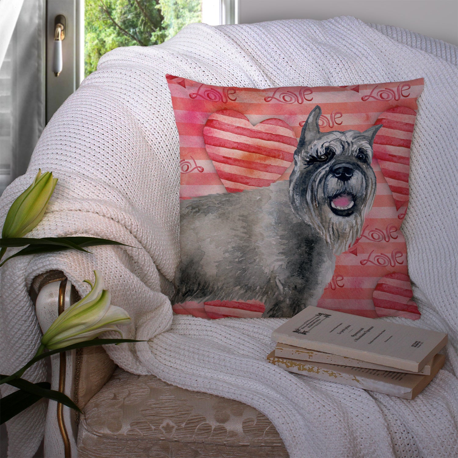 Schnauzer Love Fabric Decorative Pillow BB9749PW1414 - the-store.com