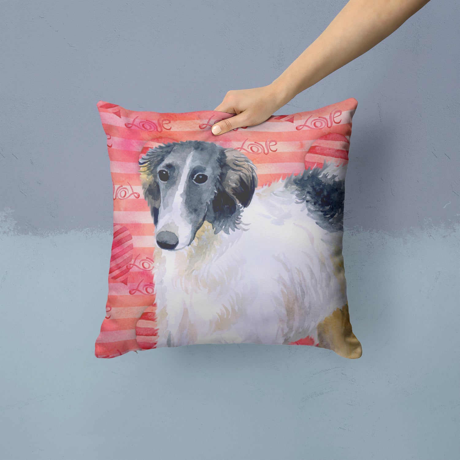 Borzoi Love Fabric Decorative Pillow BB9759PW1414 - the-store.com