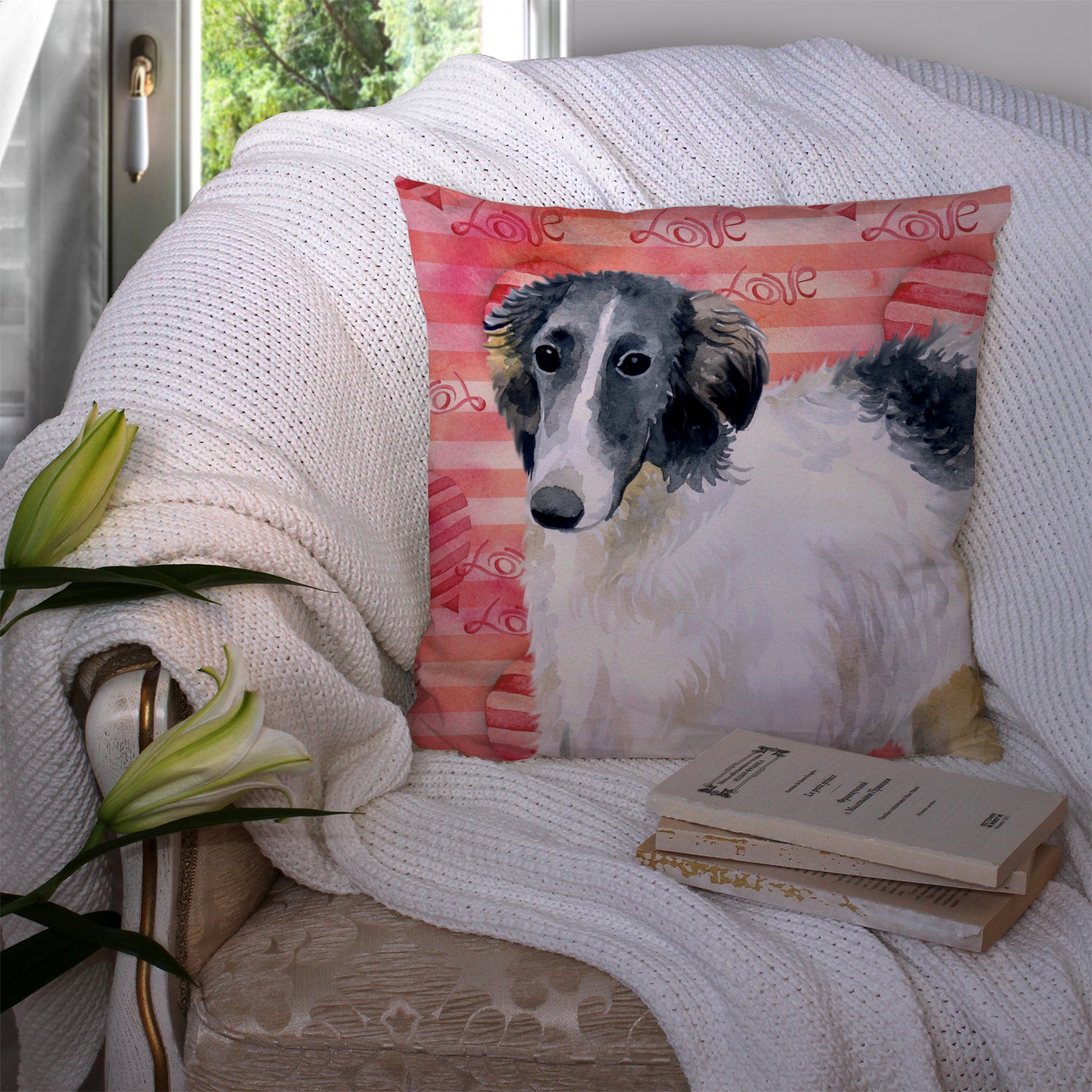 Borzoi Love Fabric Decorative Pillow BB9759PW1414 - the-store.com