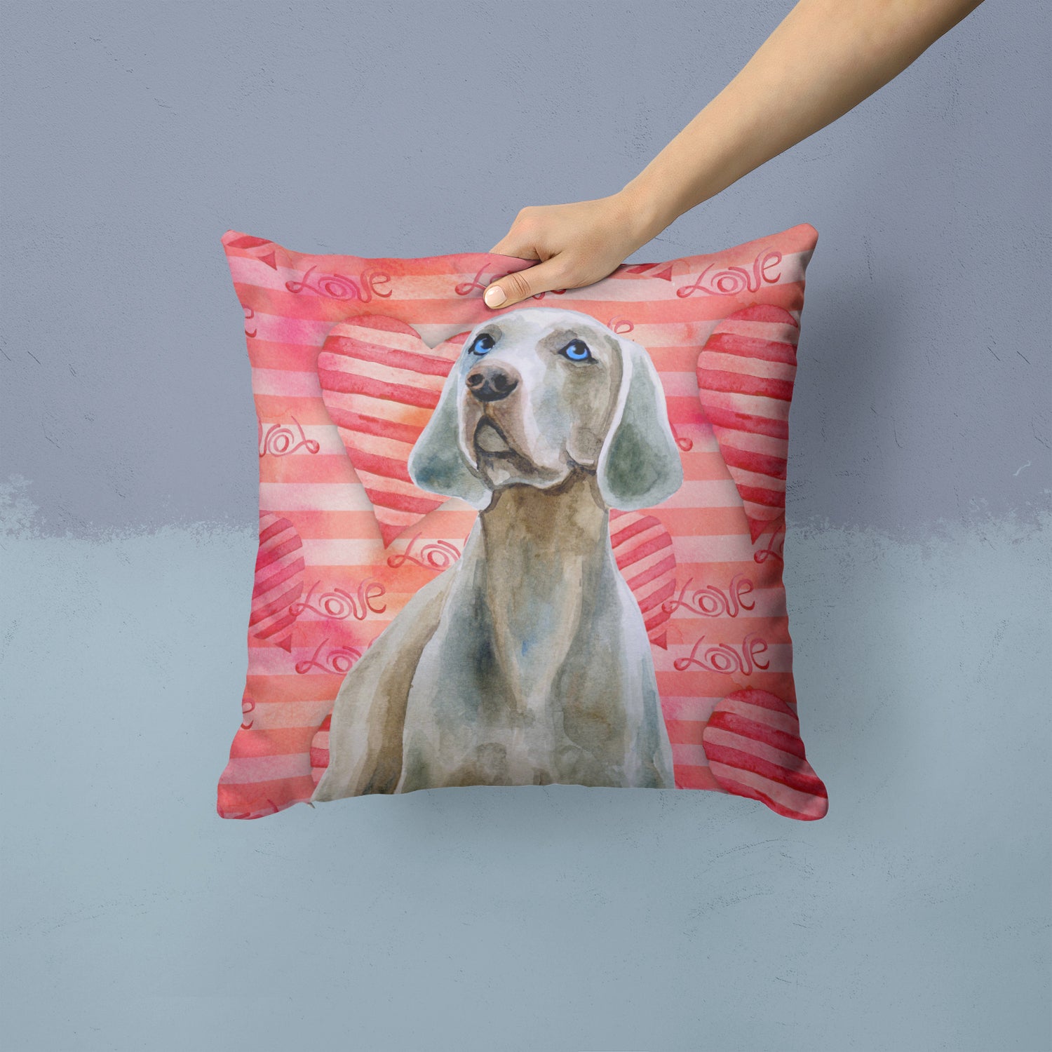 Weimaraner Love Fabric Decorative Pillow BB9761PW1414 - the-store.com