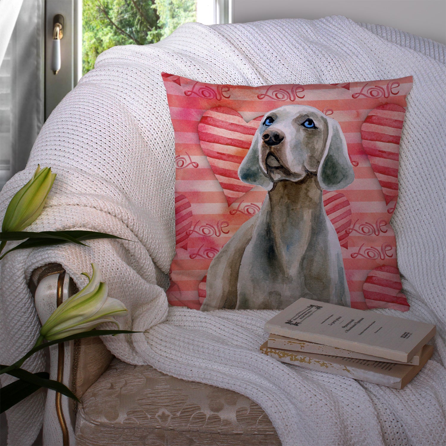 Weimaraner Love Fabric Decorative Pillow BB9761PW1414 - the-store.com