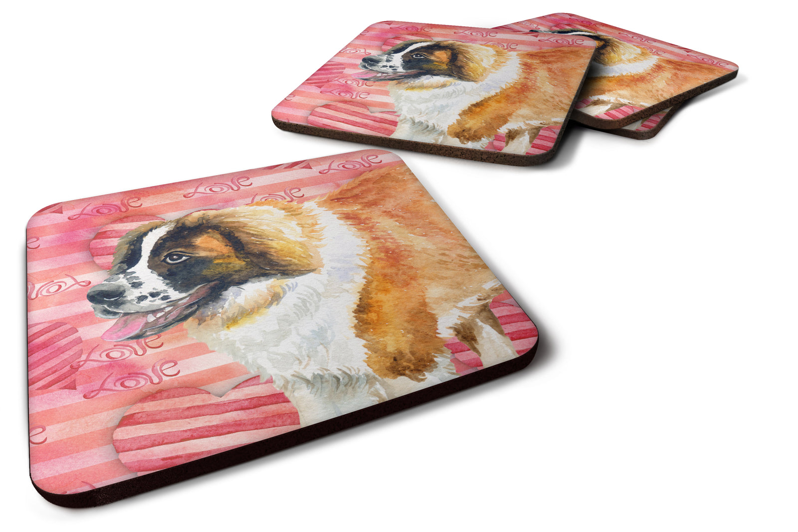 Saint Bernard Love Foam Coaster Set of 4 BB9766FC - the-store.com