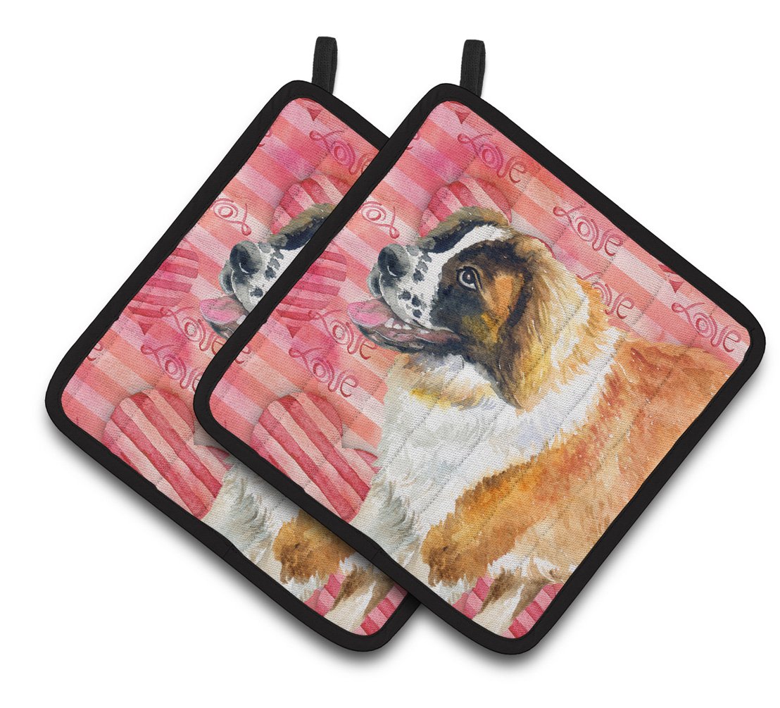 Saint Bernard Love Pair of Pot Holders BB9766PTHD by Caroline's Treasures