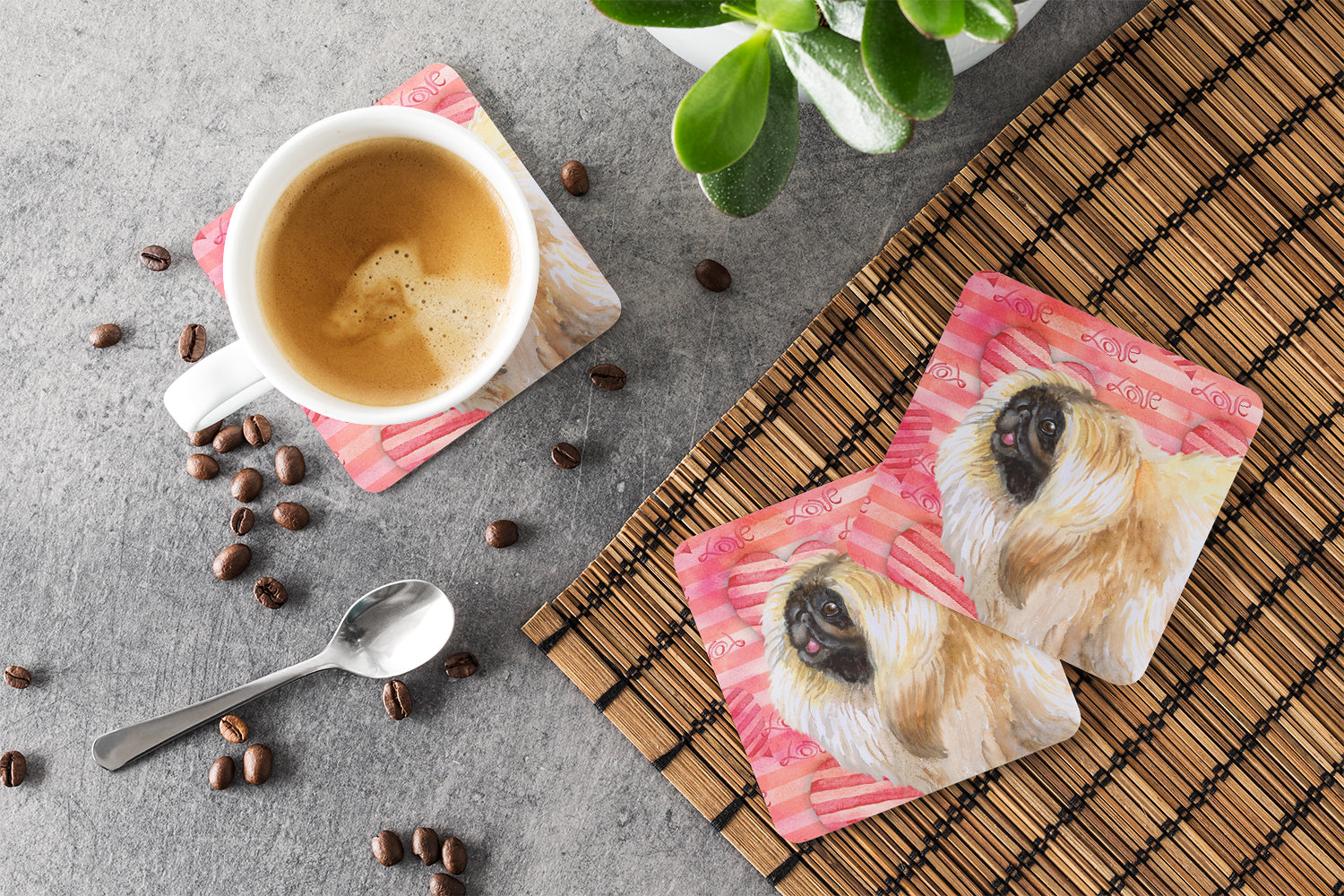 Pekingese Love Foam Coaster Set of 4 BB9768FC - the-store.com