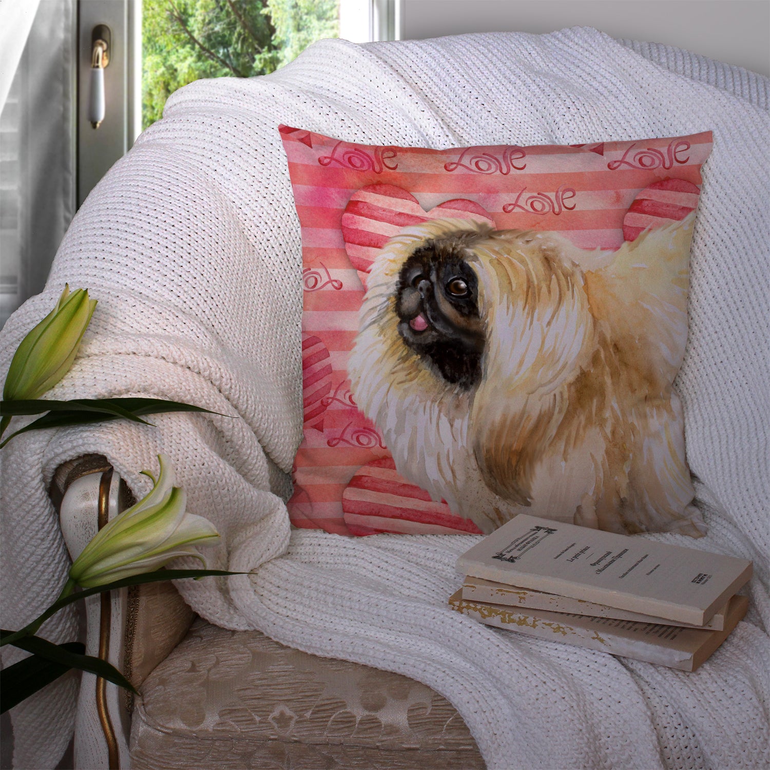 Pekingese Love Fabric Decorative Pillow BB9768PW1414 - the-store.com