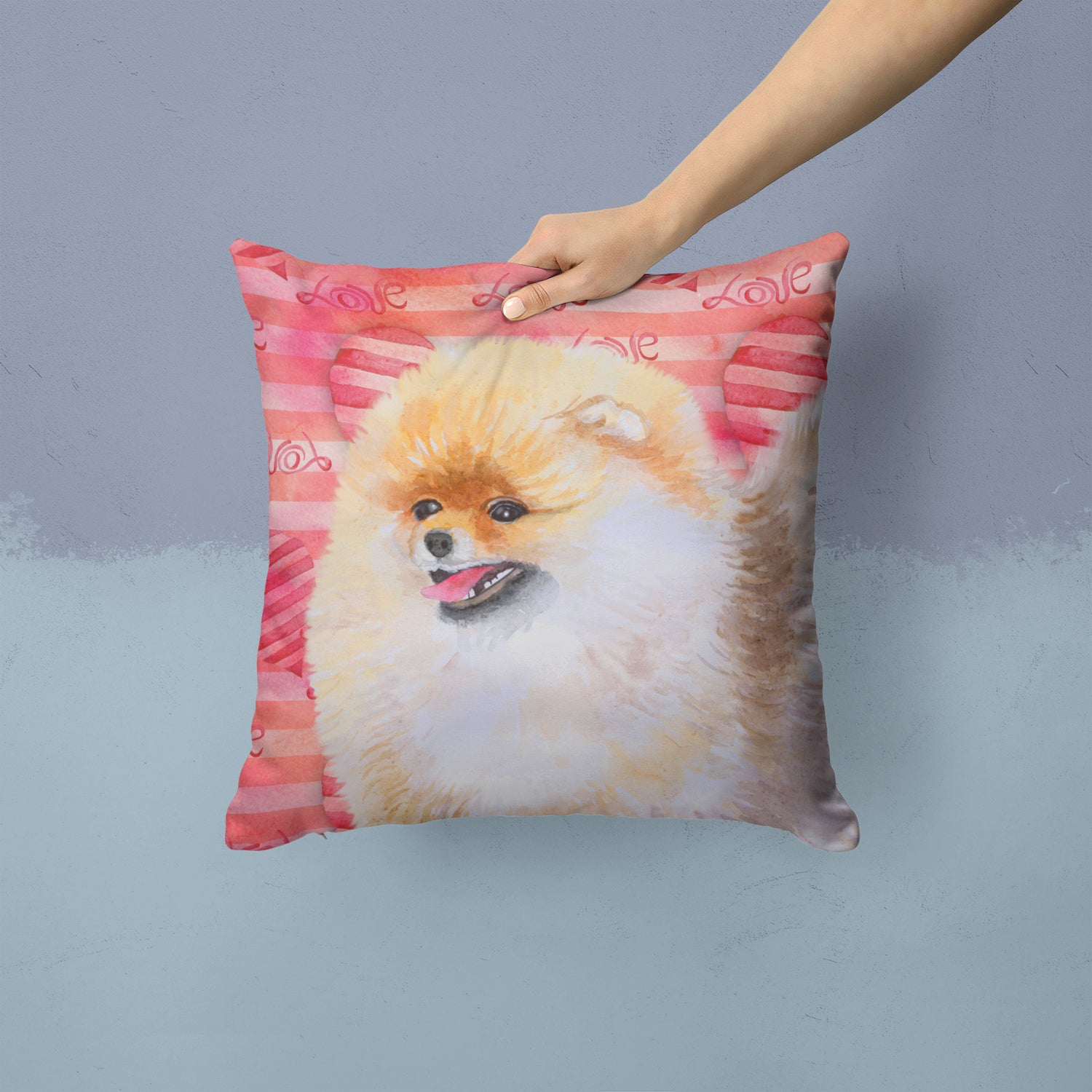 Pomeranian Love Fabric Decorative Pillow BB9769PW1414 - the-store.com