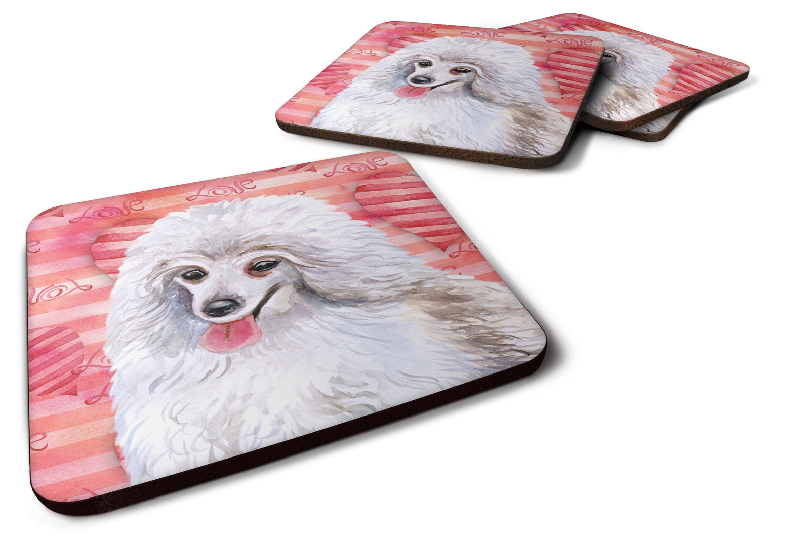 Medium White Poodle Love Foam Coaster Set of 4 BB9770FC - the-store.com