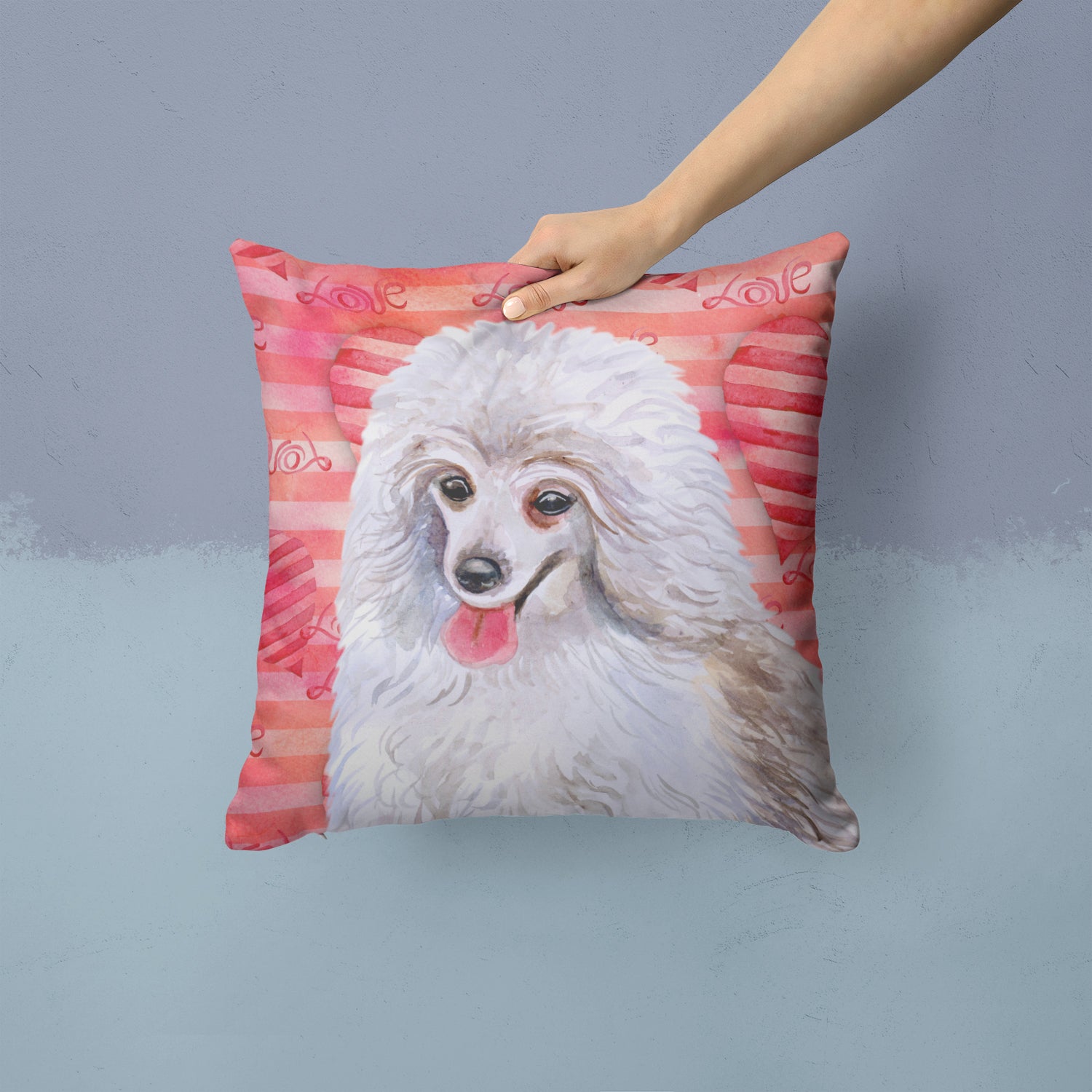 Medium White Poodle Love Fabric Decorative Pillow BB9770PW1414 - the-store.com