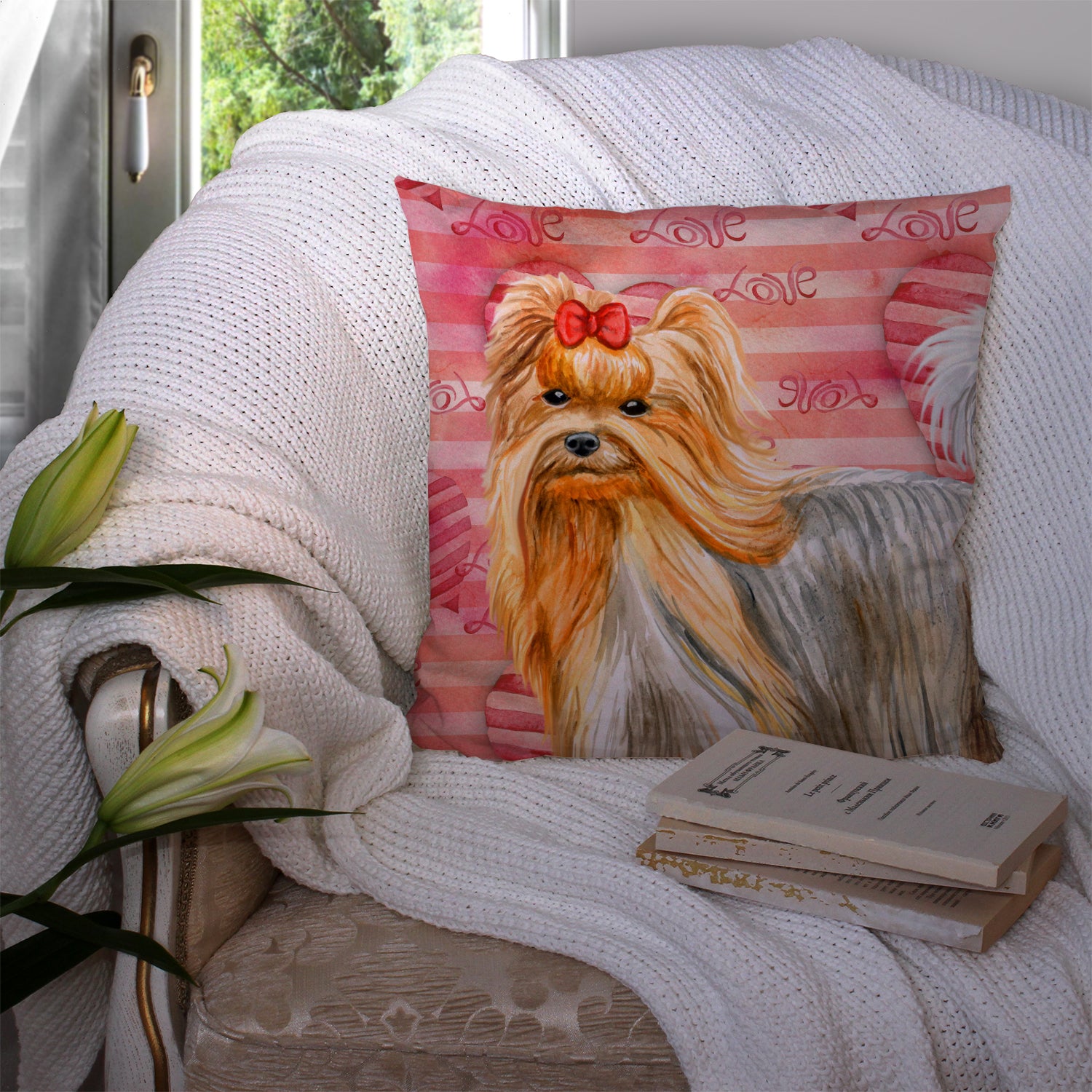 Yorkshire Terrier Love Fabric Decorative Pillow BB9772PW1414 - the-store.com