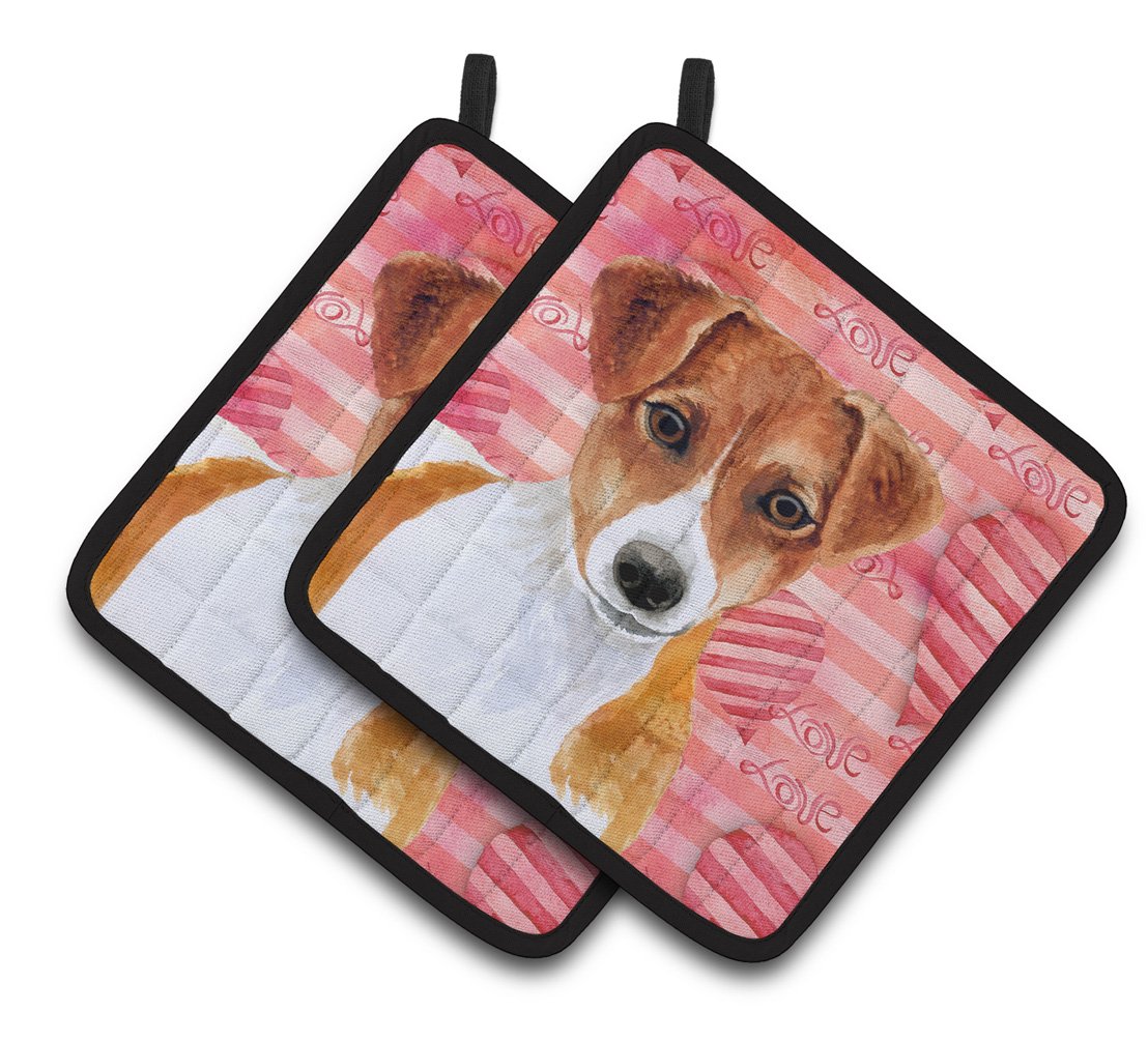 Jack Russell Terrier Love Pair of Pot Holders BB9776PTHD by Caroline&#39;s Treasures