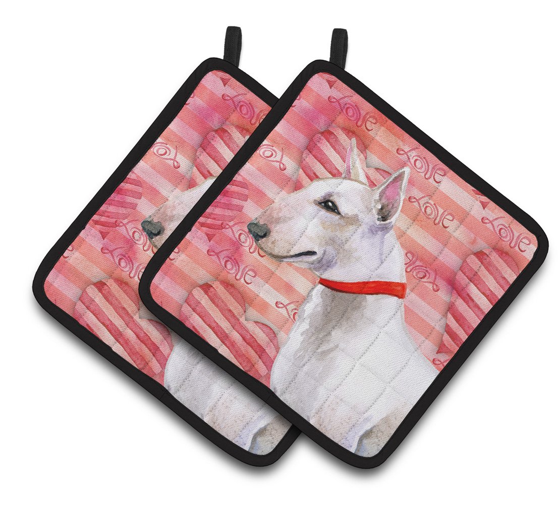 Bull Terrier Love Pair of Pot Holders BB9780PTHD by Caroline&#39;s Treasures