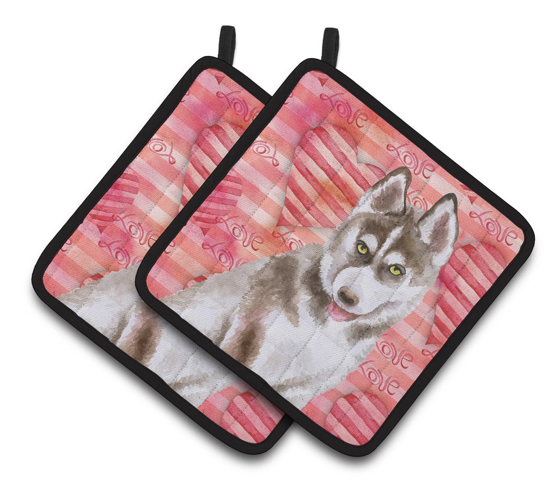 Siberian Husky Grey Love Pair of Pot Holders BB9783PTHD by Caroline's Treasures