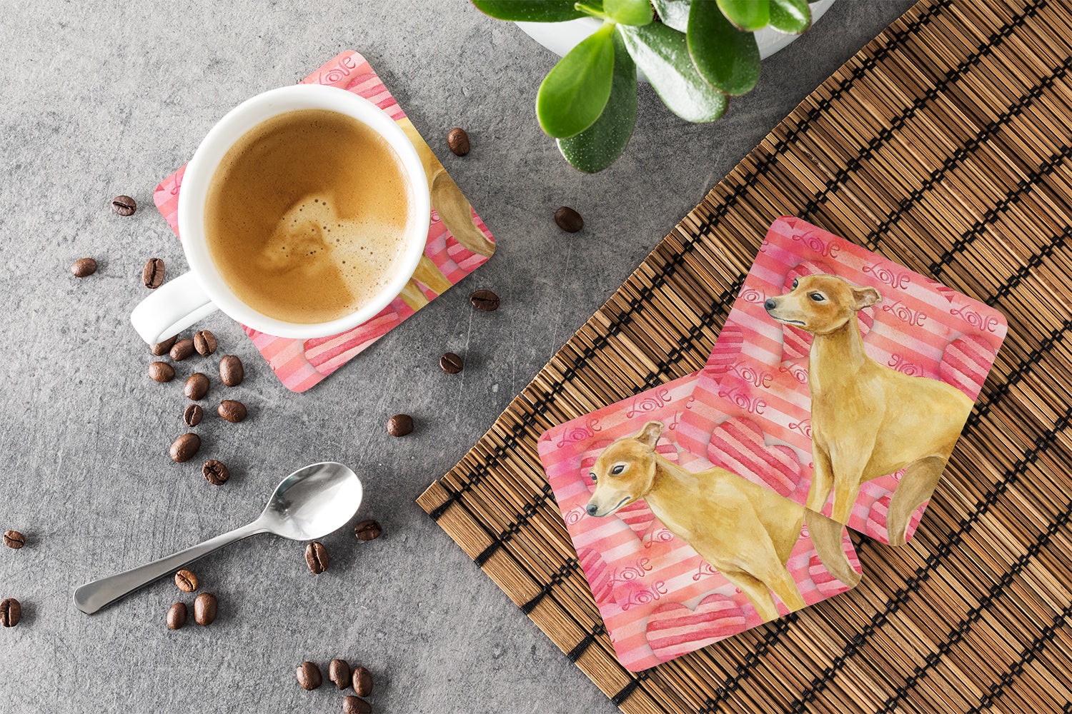 Italian Greyhound Love Foam Coaster Set of 4 BB9785FC - the-store.com