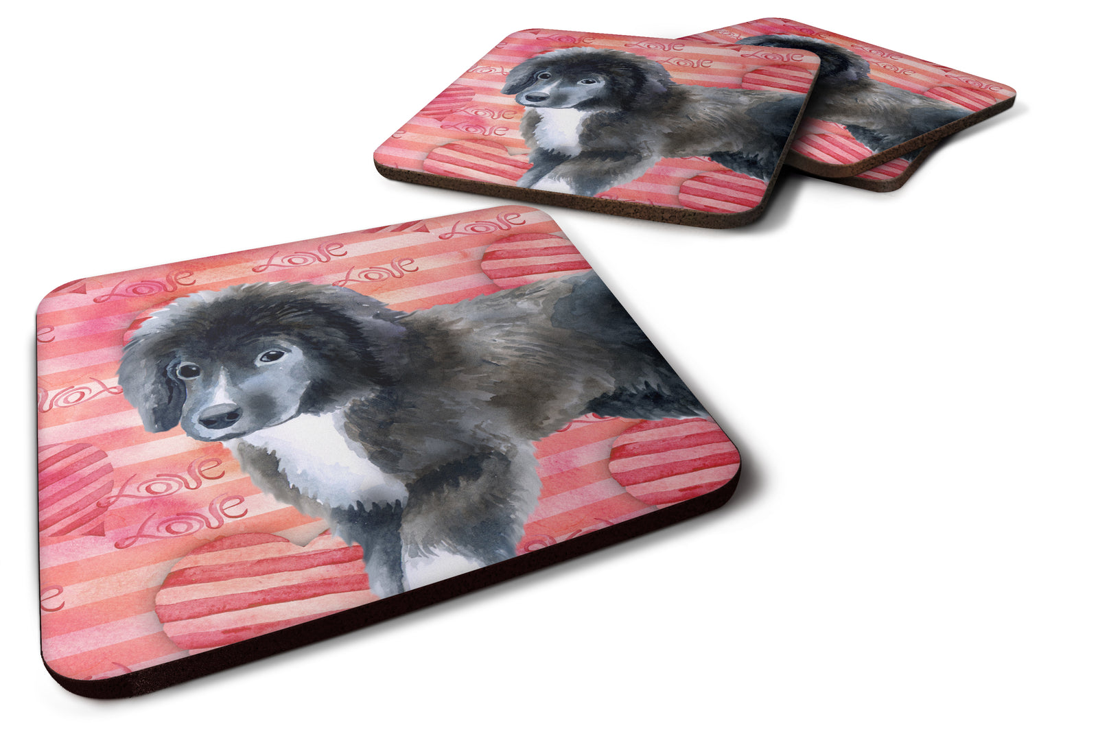 Newfoundland Puppy Love Foam Coaster Set of 4 BB9786FC - the-store.com