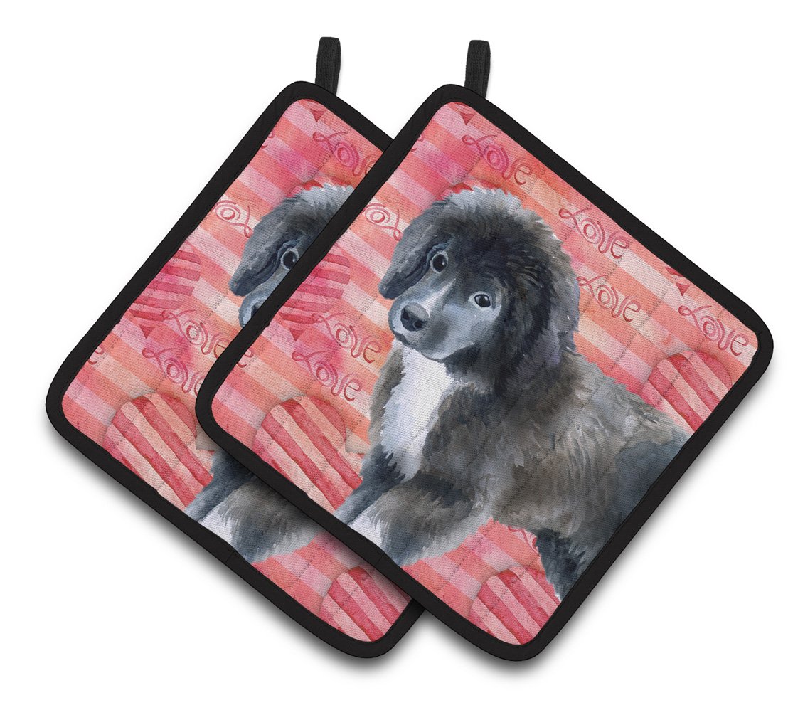 Newfoundland Puppy Love Pair of Pot Holders BB9786PTHD by Caroline&#39;s Treasures