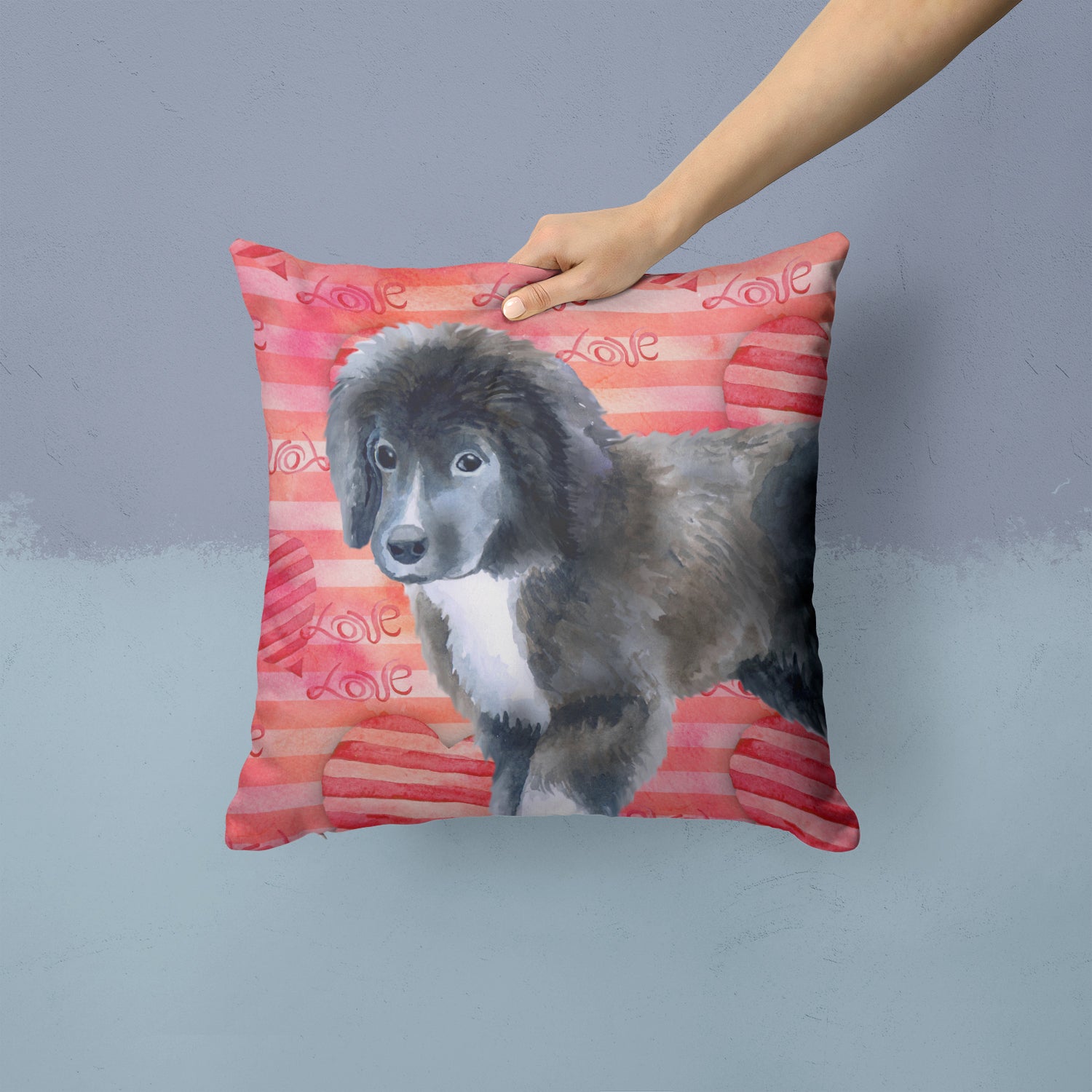 Newfoundland Puppy Love Fabric Decorative Pillow BB9786PW1414 - the-store.com